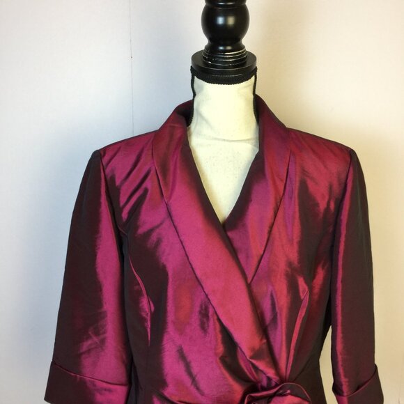 Alex Evenings Jacket Blazer Wrap Top XLP Woman's Petite Maroon Shiny 3/4 Sleeve - Picture 4 of 14